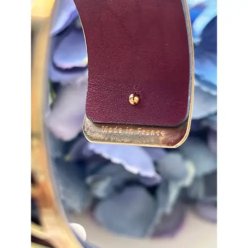 Les Georgettes Cuff Bracelet Gold Tone Blue Reversible Leather France Made