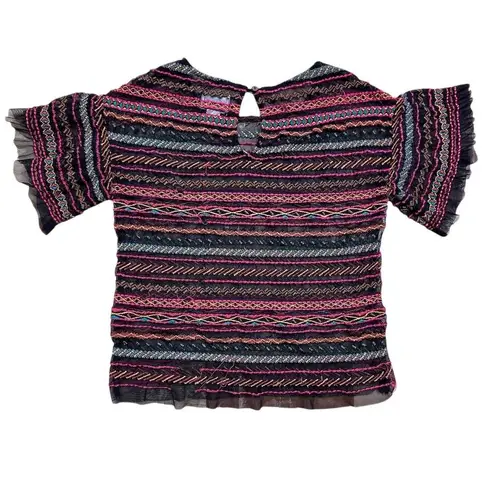 Maeve Women's XXS Naples Embroidered Mesh Blouse Multicolor Ruffle Sleeve