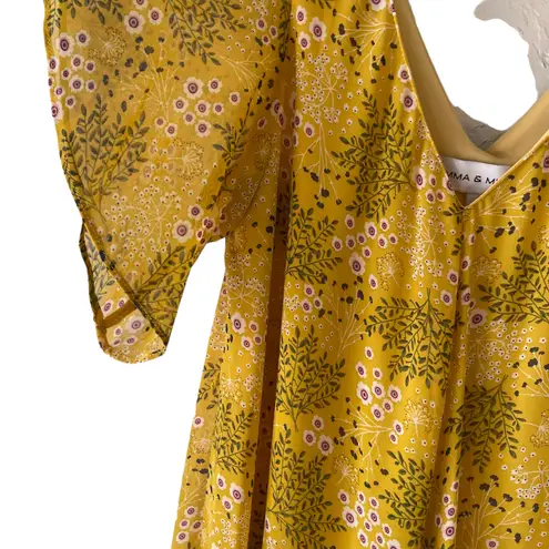 Emma & Michele Women's Size Small Yellow Floral Flutter Sleeve Maxi Dress