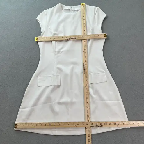 White Sheath Dress Cap Sleeve Back Zipper Pockets Size M Classic Knee Lenght Size M