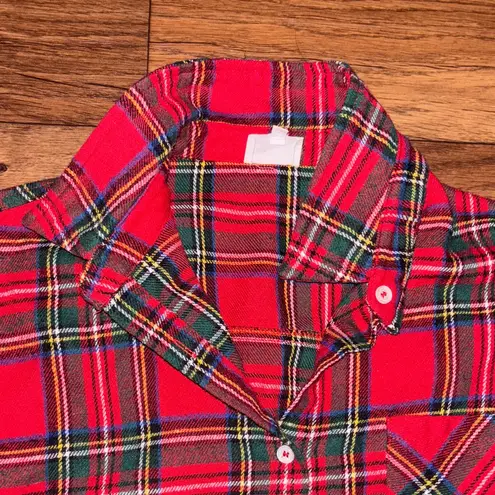 Dee Elly women’s Red Christmas Tartan Plaid Button Up Shirt Fall Winter Casual