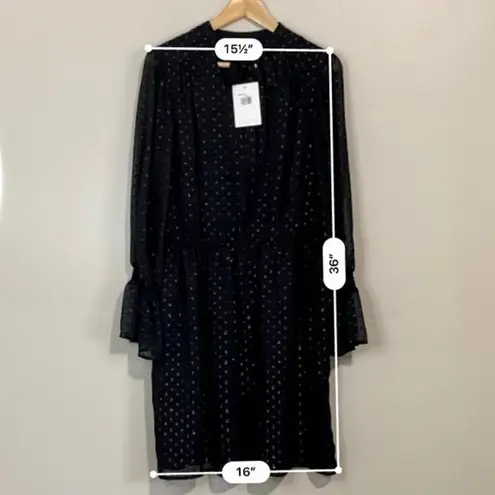 Fourteenth Place Women’s V-Neck Tie Midi Long Sleeve Dress Black Size Large NWT