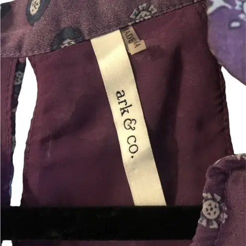 Ark & Co. FLORAL PURPLE SLEEVELESS OPEN BACK PEPLUM V NECK RUFFLE DETAIL TOP S