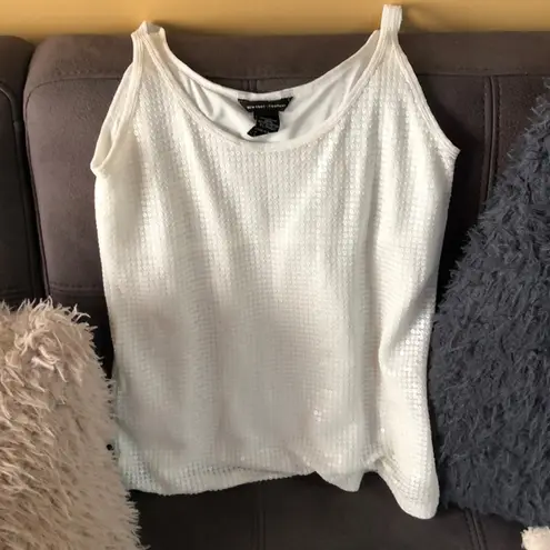 New York And Company Cream Sequin Tank Top Size M