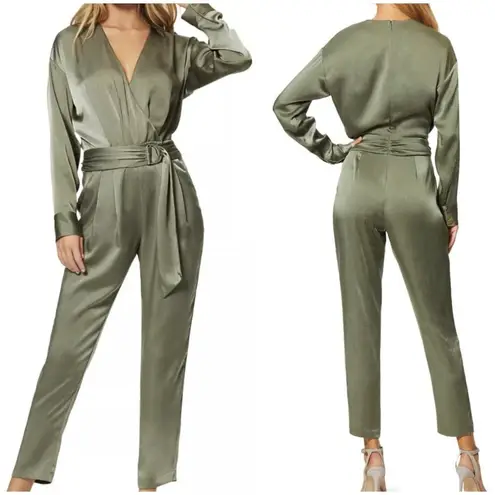 Ramy Brook NWT Women's Green Long Sleeve V-Neck Belted Crosby Jumpsuit Size 6