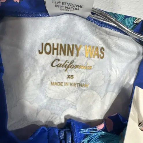 Johnny Was Blue Dove Surf Shirt Size XS Blue Floral Rash Guard Beach Cruise