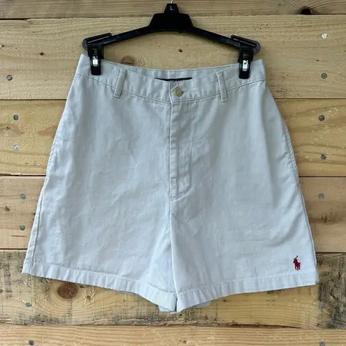 Ralph Lauren  Sport Khaki Cotton High Rise Polo Pony Shorts Sz 4