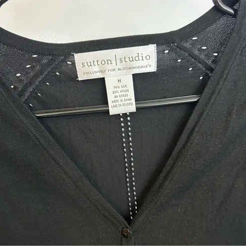 Sutton Studio Black Silk Blend Cardigan Sweater Size Medium Bloomingdales