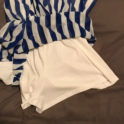 Bow Front Striped Strapless Romper Blue Size M