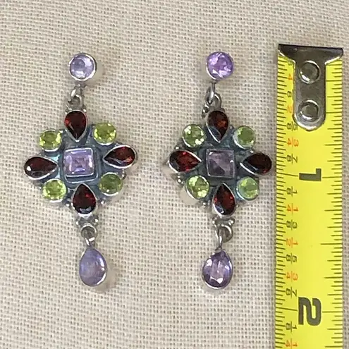 Amethyst Garnet Peridot Sterling Silver Drop Dangle Faceted Earrings