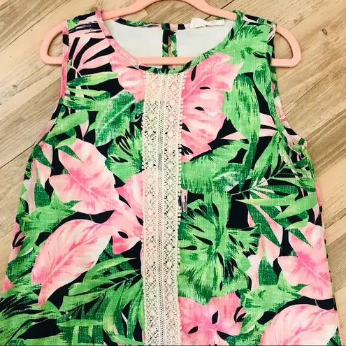 Peach Love California Green and pink Palm leaf boutique dress size small