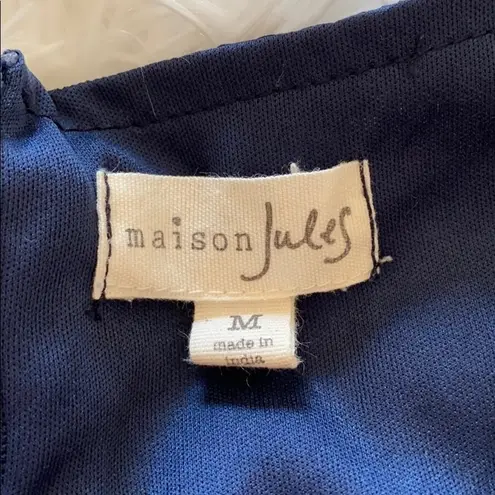 Maison Jules Women’s Navy Blue Umbrella Preppy Sun V Neck Dress Size Medium