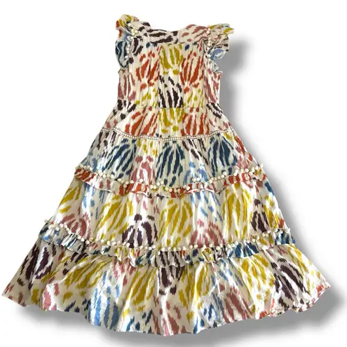 Point Sur J.Crew Cream Multi Color Pom Pom Tiered Midi Dress