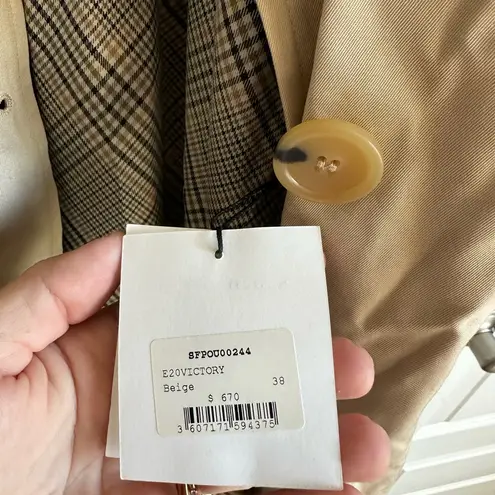 Sandro Victory Plaid Back Cotton Trench Coat Size 6- NWT