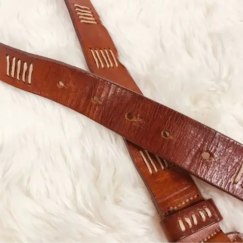 VINTAGE 90s Y2K Whiskey Brown Embroidered Leather Belt Cognac Classic Medium