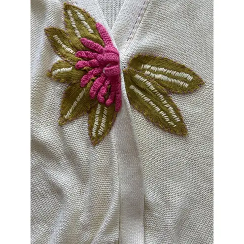 Field and Flower Cardigan Womens XL Yellow Floral Embroidery Teacher Grandma Art