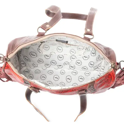 NWT Boutique Boho Candy Frills Red Leather & Hairon Bag by Myra