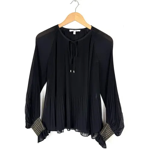 Derek Lam 10 CROSBY Helena Pleated Chiffon Blouse in Black
