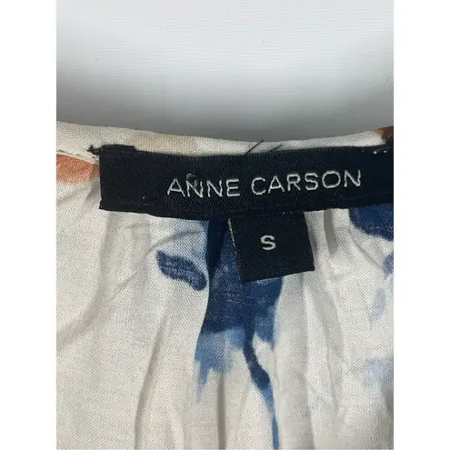 Anne Carson Women's Floral Print Rayon 3/4 Sleeve V-Neck Blouse Multicolor Small