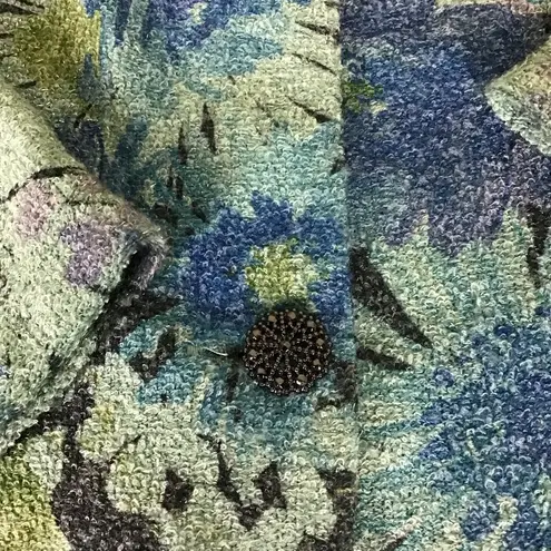 Susan Graver 3 Button Sparkly Blue Floral Swing Blazer Jacket Women's La…