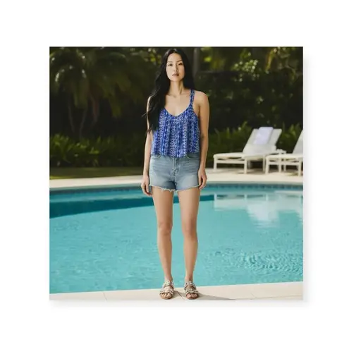 Hollister  ♐︎ Aztec Strappy Crop Top ♐︎ Chambray Tribal Print ♐︎ Festival Trendy