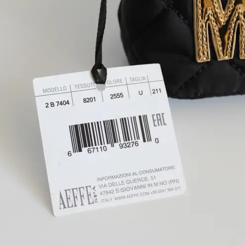 Moschino Black Gold Logo Patch Quilted Nylon Small Mini Crossbody Shoulder Bag