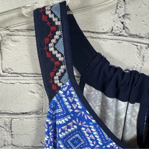 Skies Are Blue Burke Keyhole Knit Halter Top Tie Back Blue & Coral S NWT