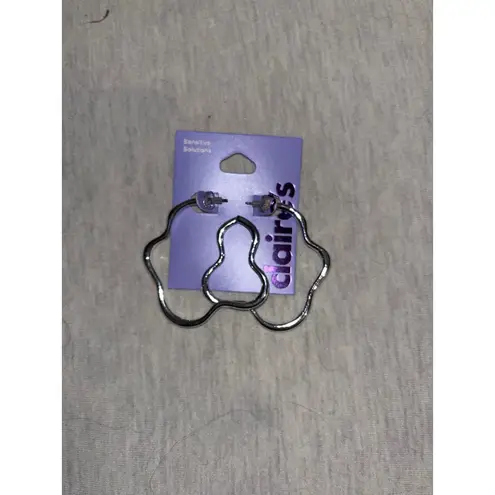 Silver Tone Squiggly Flower Hoop Earrings 60MM Claire's Sensitive Solutions