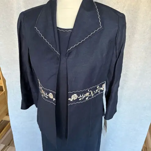 Jessica Howard Women's 2-Piece linen Blend Jacket Dress Size 6 Navy Blue Formal
