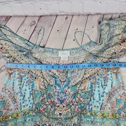 Camilla Silk Drop Shoulder Metallic Sparkle Embellished Boho Top Blouse XS