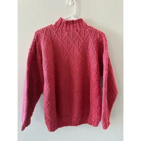 Hunt Club  Sweater Women's Large Pink Vintage Cable Knit Mock Neck Ramie Cotton