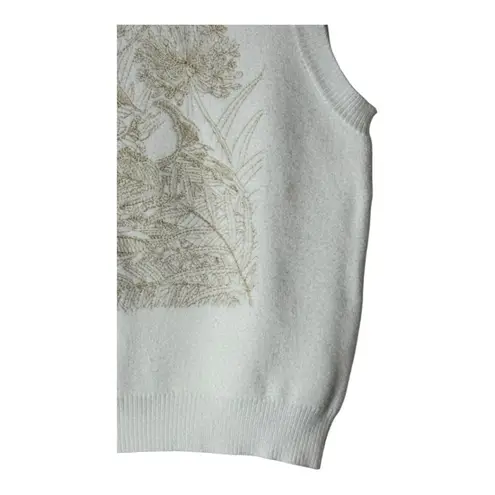 Anewsta Sweater Women Large White Gold Embroidered Floral Duck Knit Vest NWT
