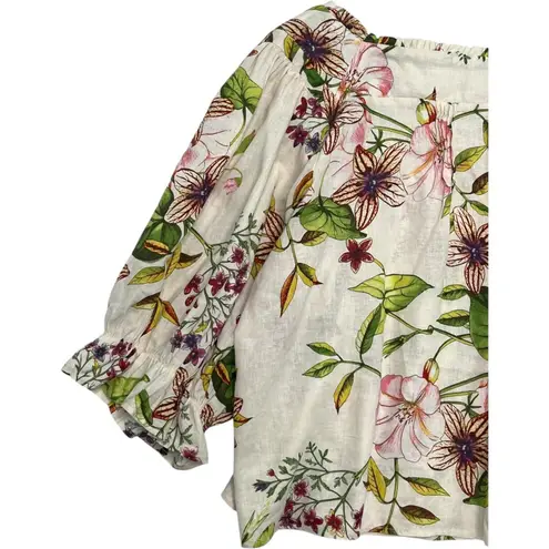 Christian Siriano Top Womens Large Floral Linen Blend Peasant Boho Festival