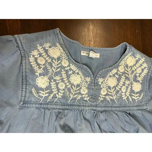 Go Softly Patio Floral Embroidered Dress Women Large Lounge Grandma Mumu House Blue