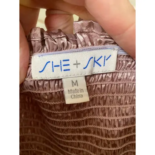 She & Sky  Smocked Crop Top Puff Sleeve Cheetah Print Metallic Date Night Summer