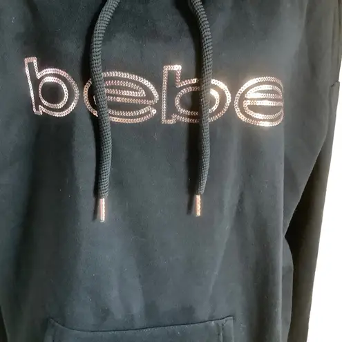 Bebe  sport gold sequin logo hooded jacket black fleece lining pullover size 3X