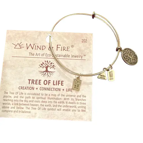 WIND & FIRE TREE OF LIFE Goldtone Bangle Sustainable Bracelet with charms Gold