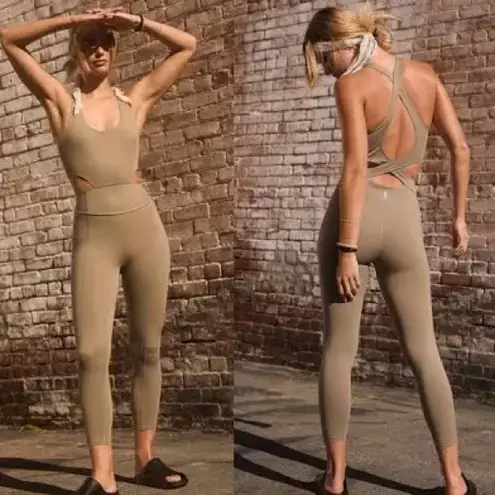 Free People Movement Back It Up Onesie in sage beige size small Green