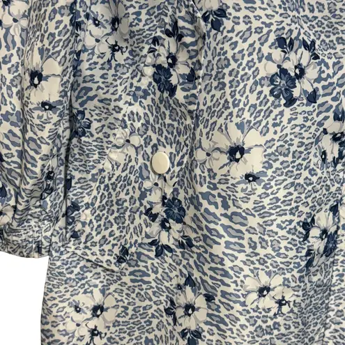 LINDA ANDERSON Rain Jacket Hooded Cinch Waist Leopard Floral Blue EUC Small