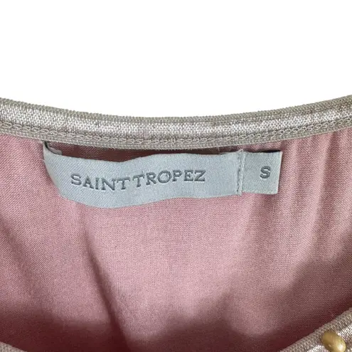 Saint Tropez Silk Pink Beaded Adjustable Strap Boho Beachy Tank Blouse Size S