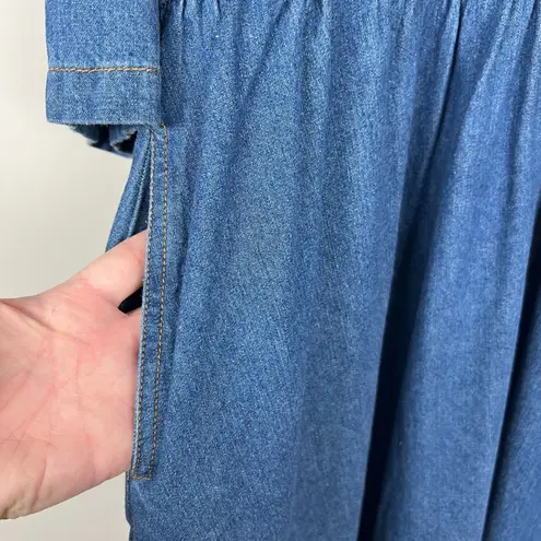 Roolee Midi Dress Womens 3XL Denim Blue Jean 3/4 Sleeve A-Line Pockets Modest