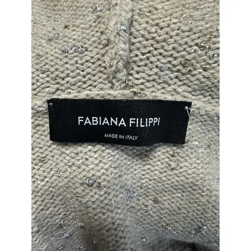 FABIANA FILIPPI Knitted Vest With Drawstring Hood Cashmere EUC Size M Tan Size M