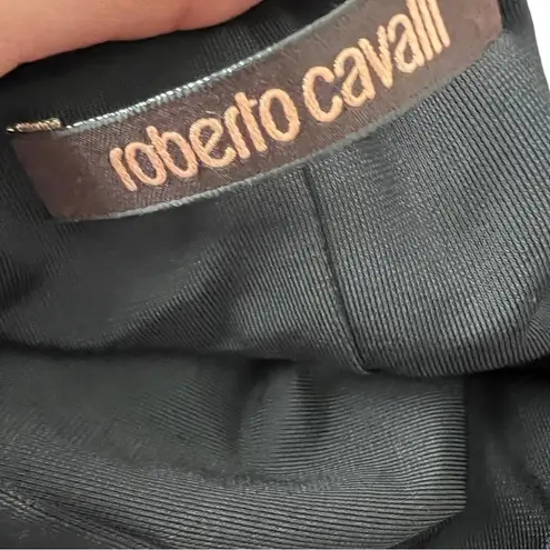 Roberto Cavalli Short Sleeve Bodycon Midi Ruching Black Dress Small