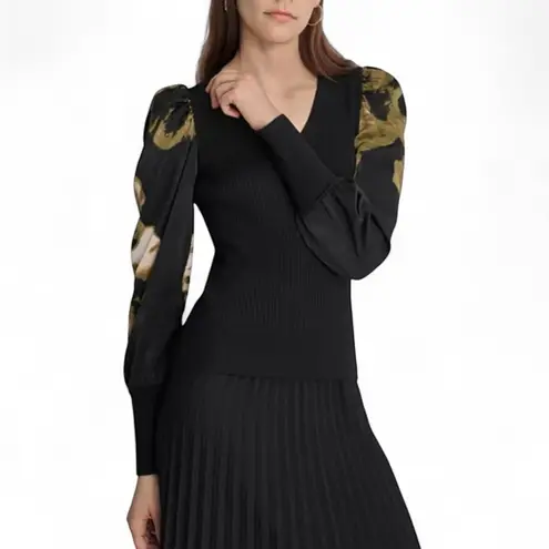 DKNY  Mixed Media Printed Sleeve Sweater NWT XL - Image 2
