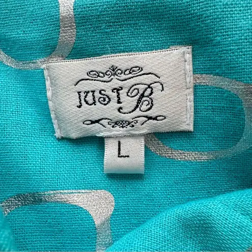 Just B Teal Linen Blend Lightweight Jacket w Rhinestone Sunglasses & Buttons L Blue Size L