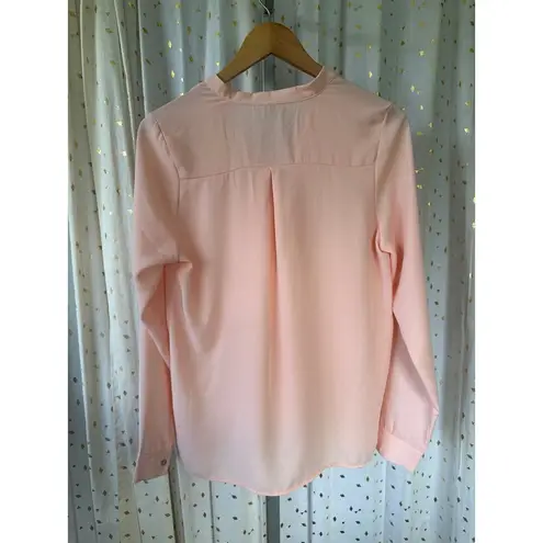 Mahina Hawaii Boutique Light Salmon Semi Sheer Split Neck Long Sleeve Blouse M