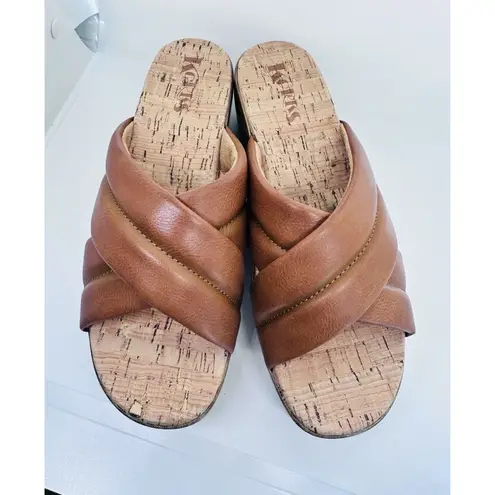 Kork-Ease NIB Faithe Platform Sandals Women's Size 9 M Tan Leather Straps Wood