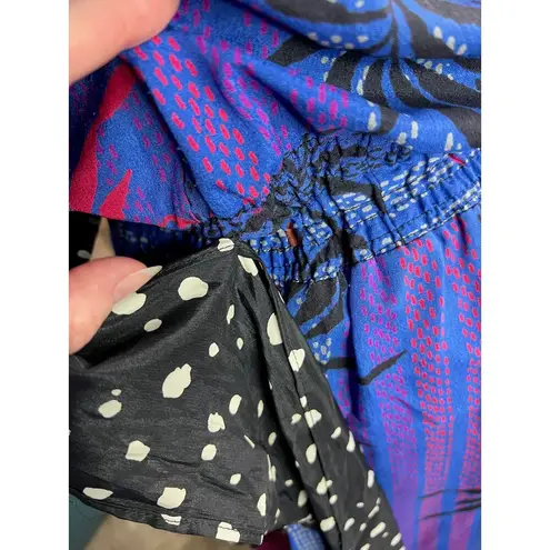 dress fit and flare floral ruffles swing skirt purple maroon Blue Size L