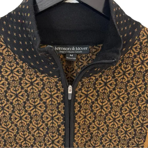 Krimson Klover Pow Zip Neck Merino Wool Sweater Pecan Nordic Jacquard Medium Tan