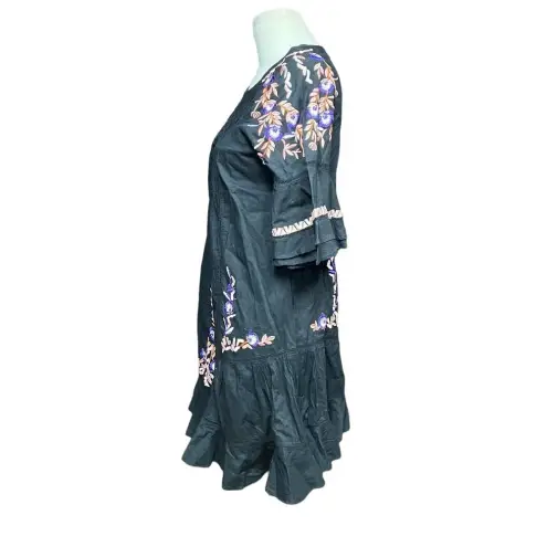 Free People  Pavlo Embroidered Smock Dress Black Purple Floral‎ Size XS